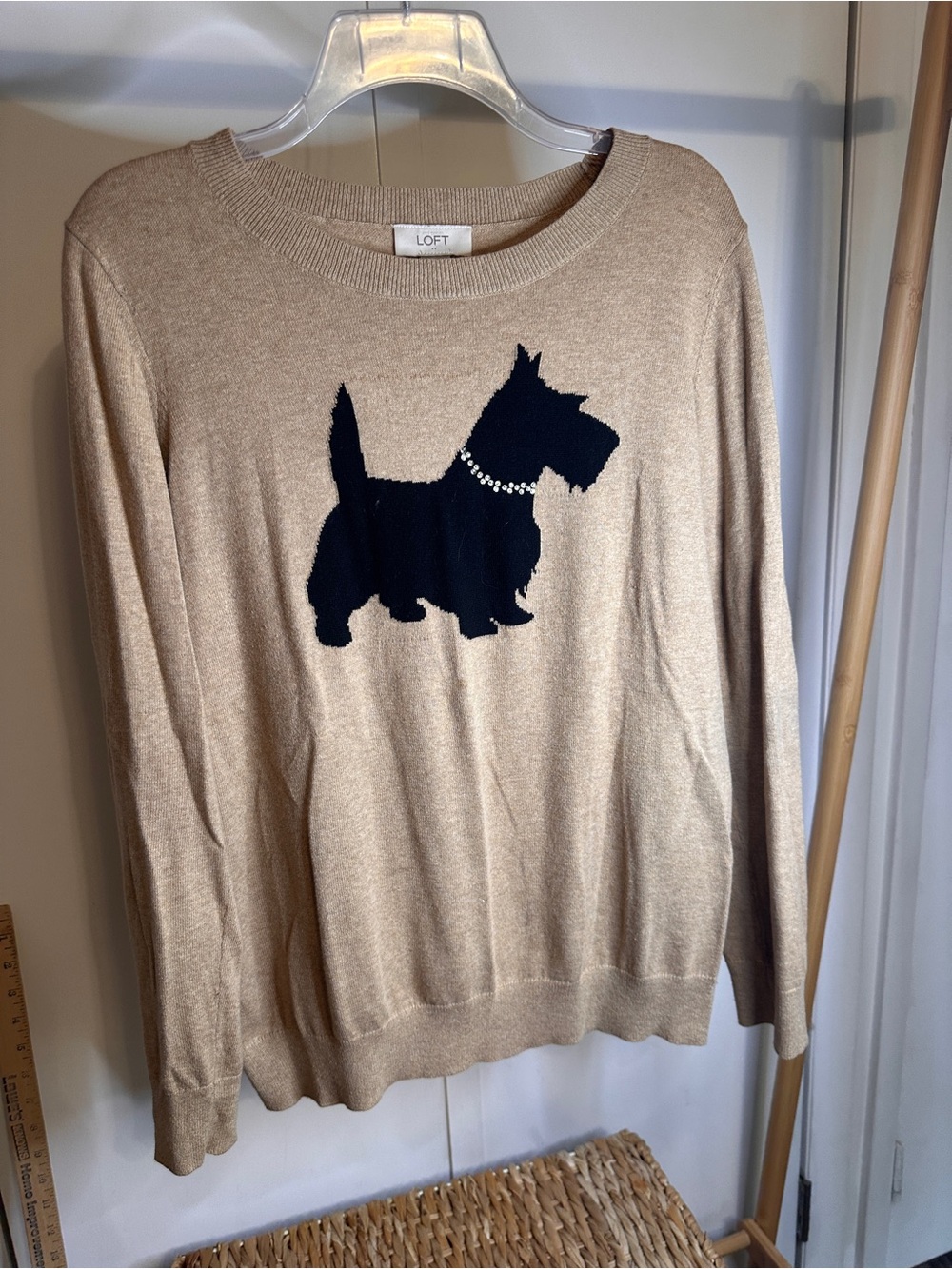 LOFT Beige Knit Sweater with black Scottie Dog